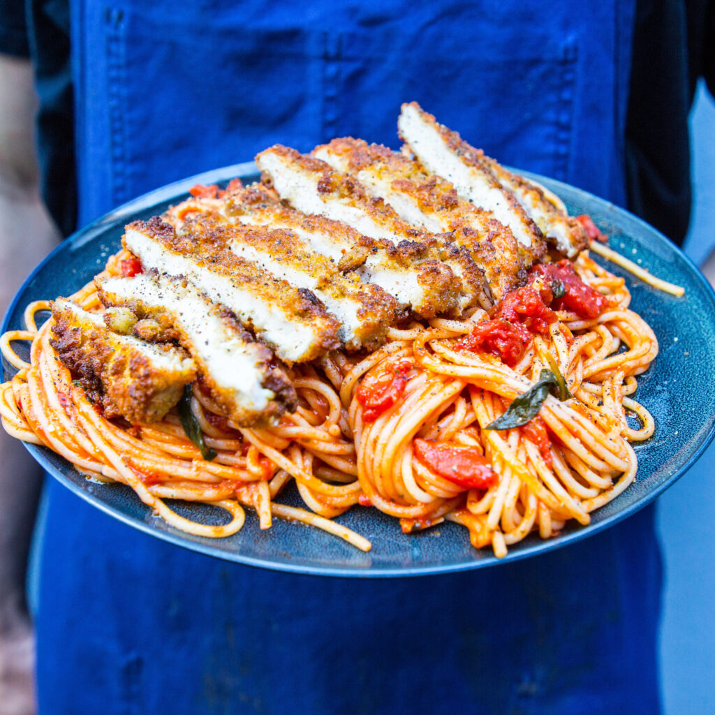Chicken Milanese spaghetti