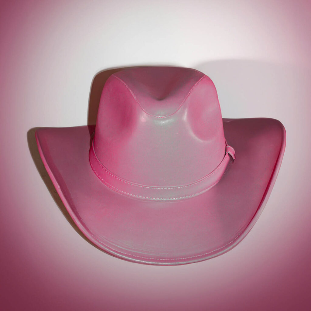 Pink leather cowboy hat.