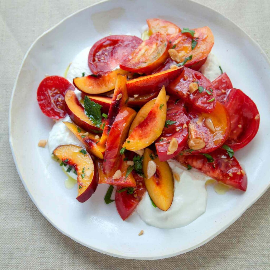 Heirloom tomato and nectarine  salad with whipped feta