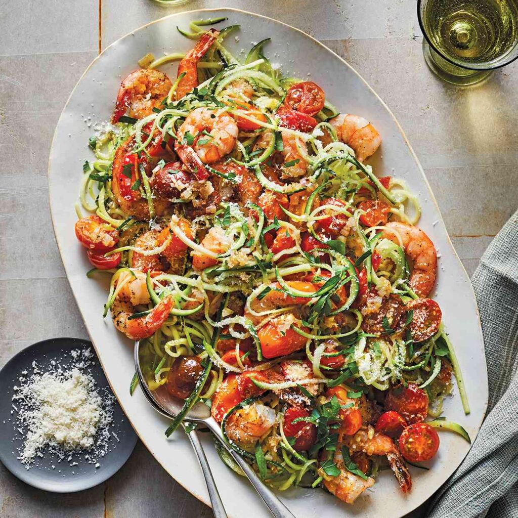 15-minute meals: king prawn and zucchini noodles