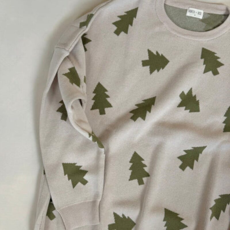 Ando – Olive Cotton Tree Print Jumper - £44.00