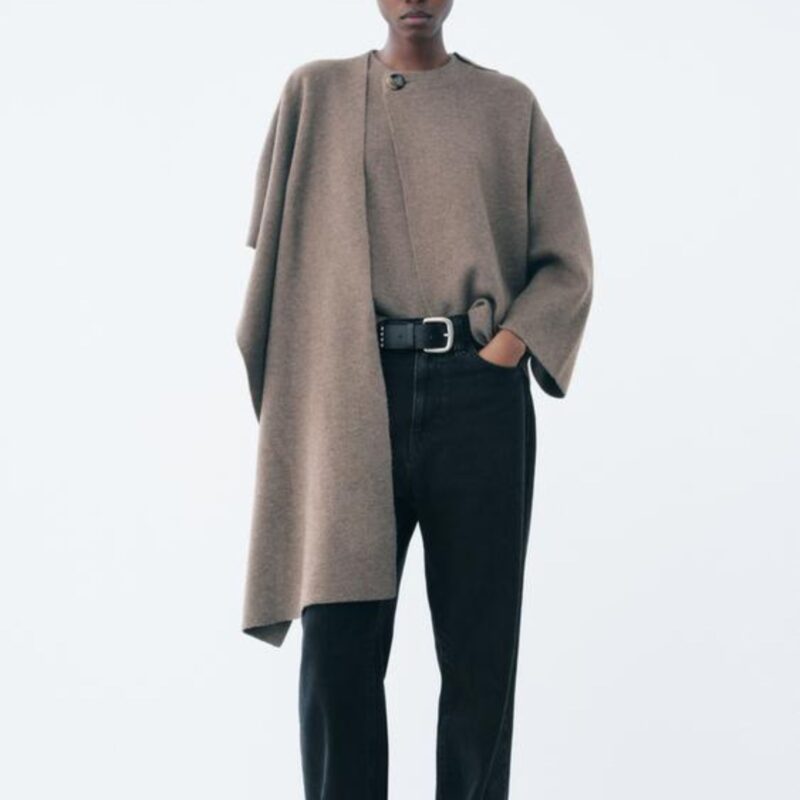 Zara – Short Knitted Coat with Scarf - £59.99