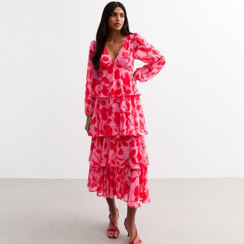New Look – Floral Tiered Chiffon Midi Dress - £47.99