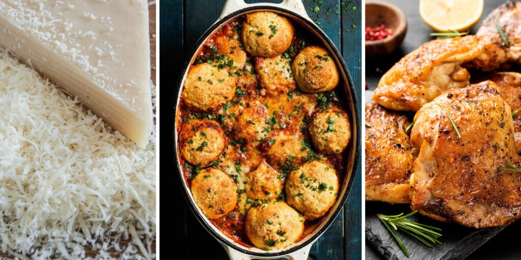 Pesto chicken stew with cheesy dumplings