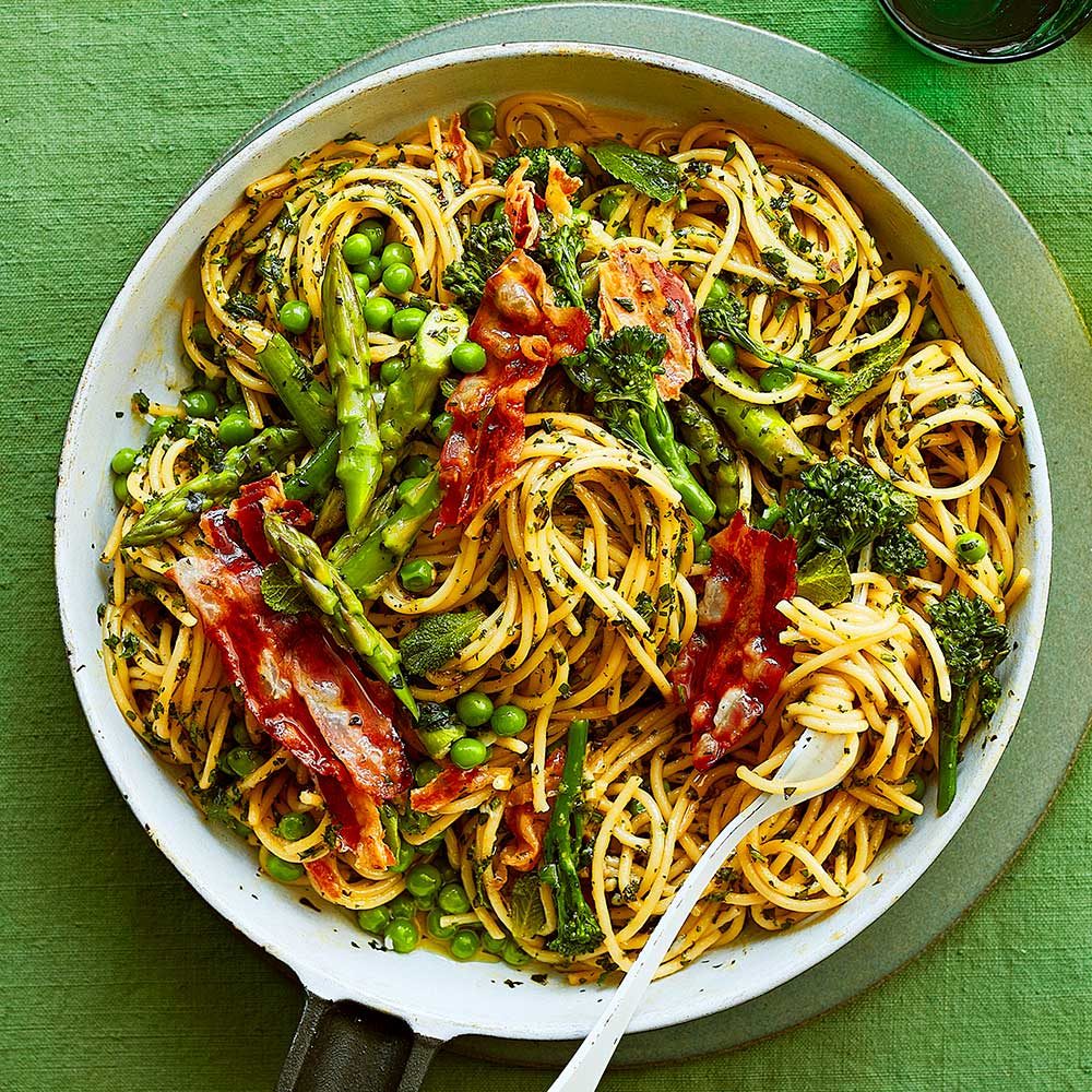 Spring greens carbonara
