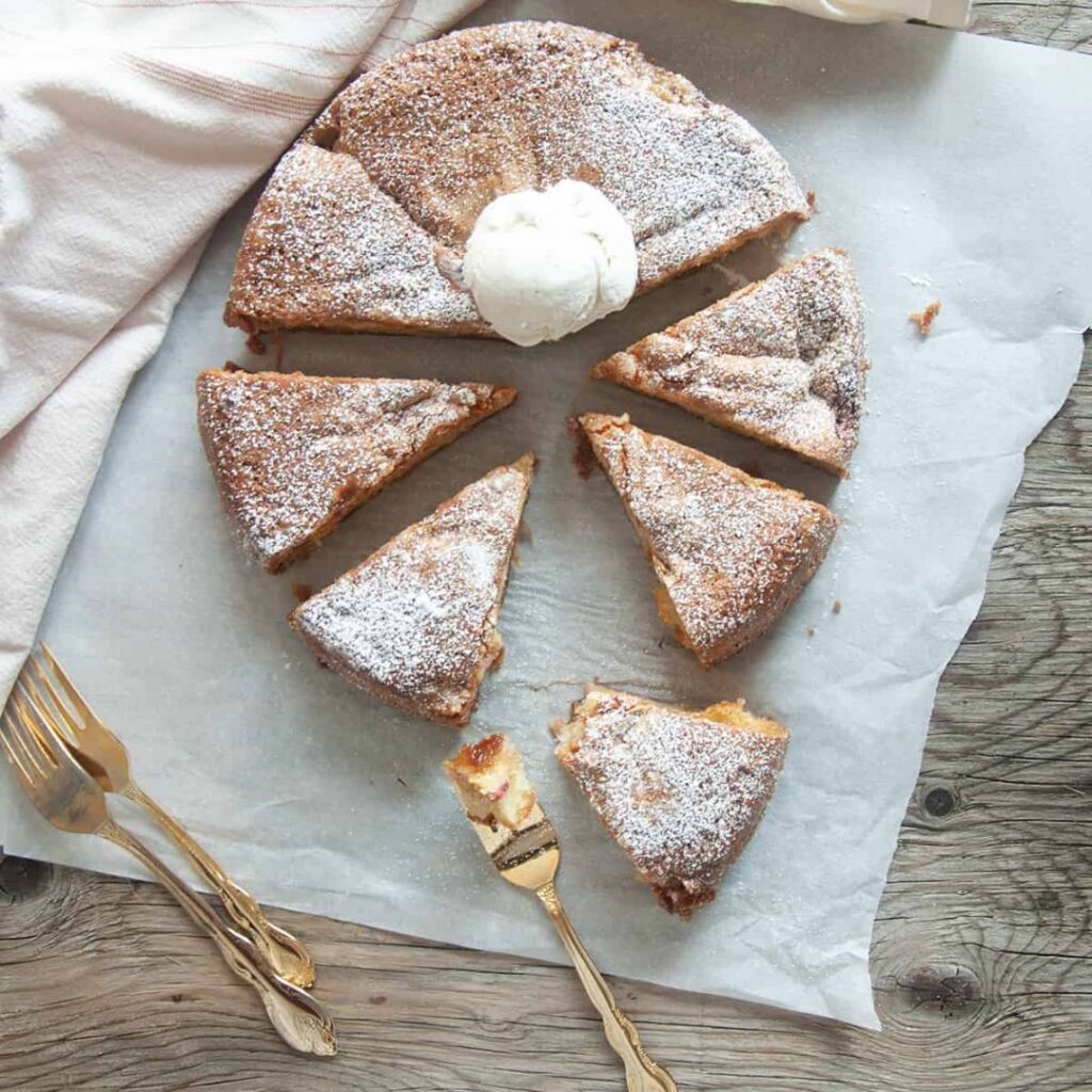 Rhubarb and stem ginger cake