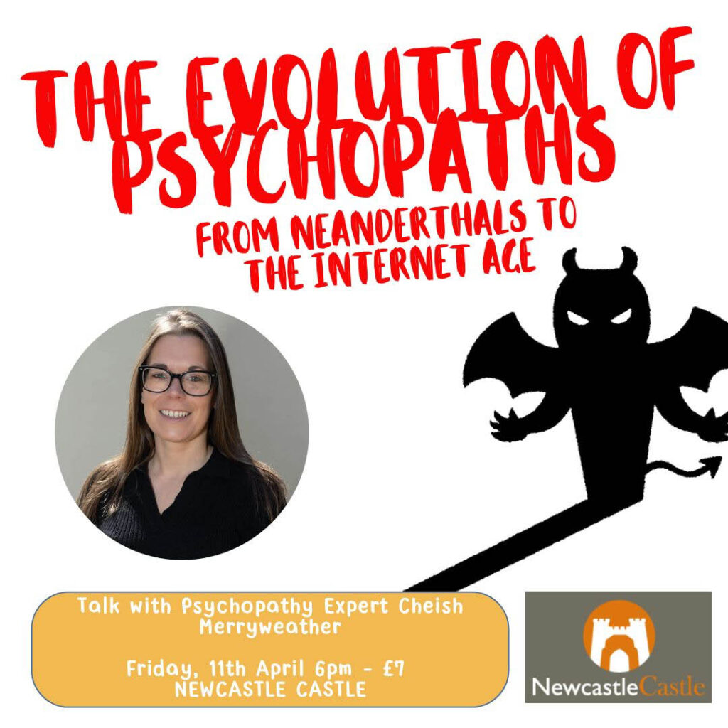 Red sinister text against a white background. It says 'Evolution of a Psychopath'.
