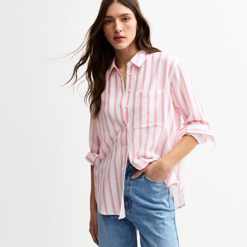 New Look – Pink Striped Long Sleeve Shirt - £23.99