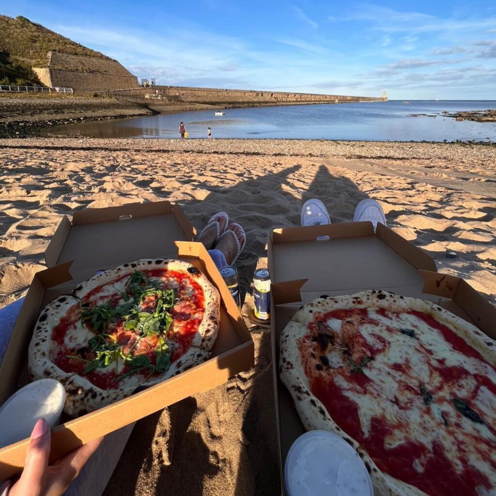 Pizza on Tynemouth Beach from Crust Social