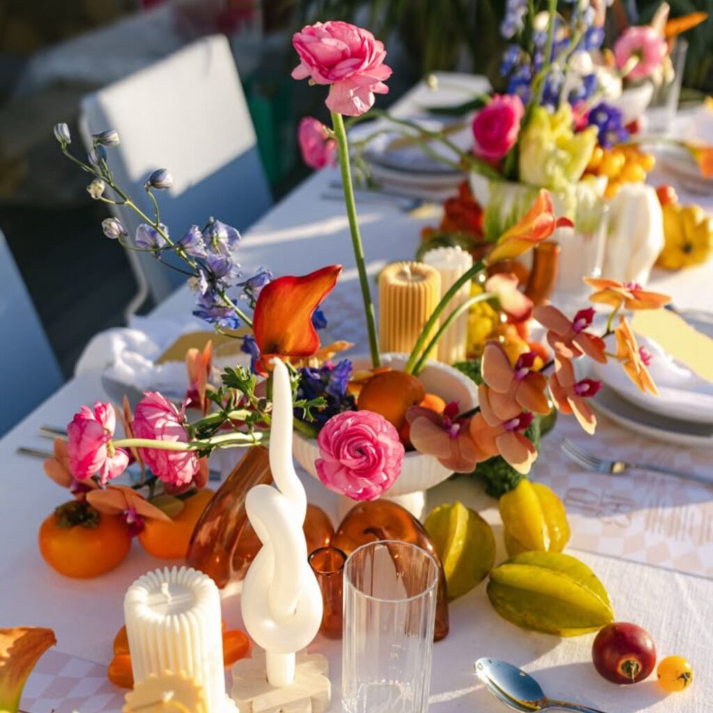 Fresh flowers on dinner table