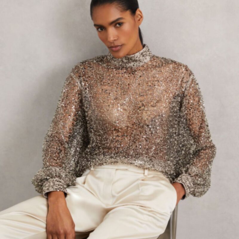 Reiss – Sienna High Neck Embellished Top - £180