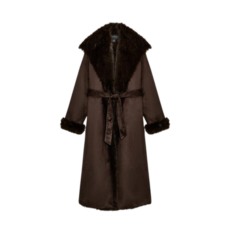 Belted faux fur coat