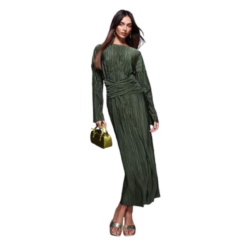 Khaki wrap waist dress