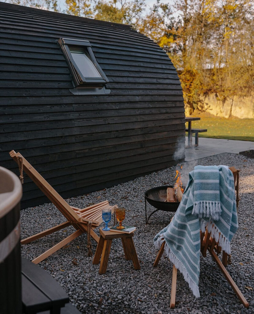 Outside shot of the firepit area of Hewn, Yorkshire