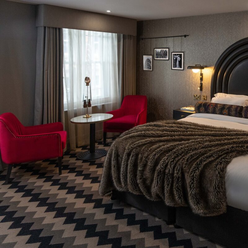 Interior shot of bedroom at Hotel Gotham