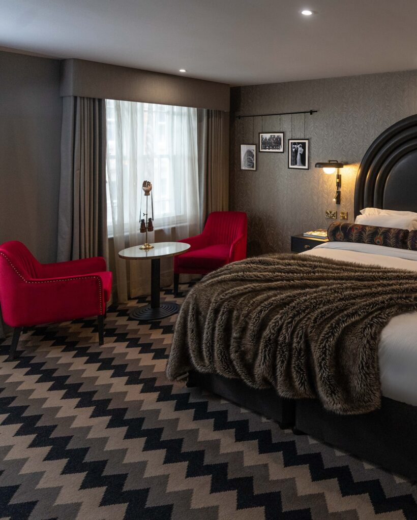 Interior shot of bedroom at Hotel Gotham