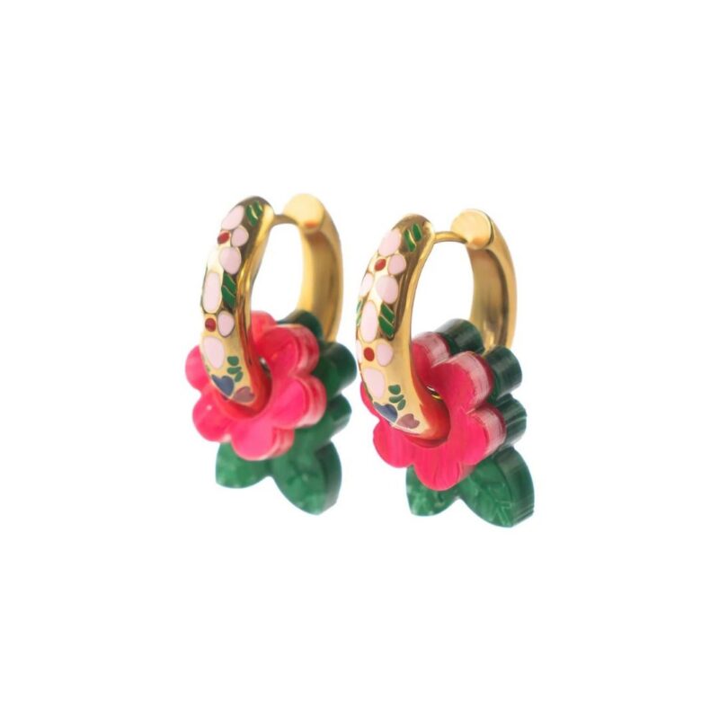 Floral Painted Hoop Huggies - £28.00