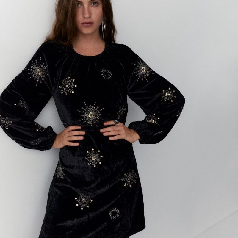 PER UNA - Velvet Embellished Mini Swing Dress - £150.00