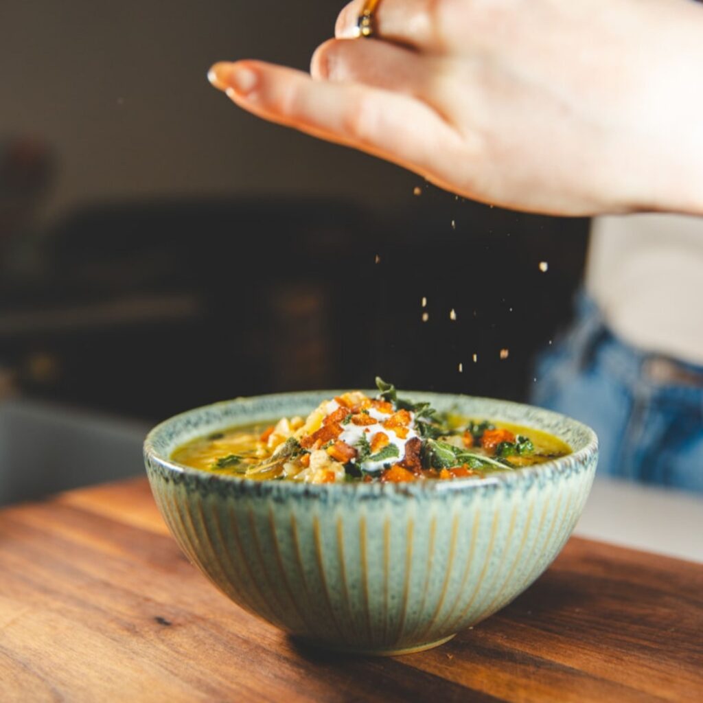 Celeriac, spelt and sage soup