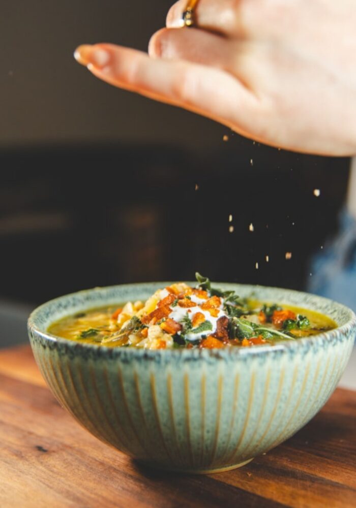 Celeriac, spelt and sage soup