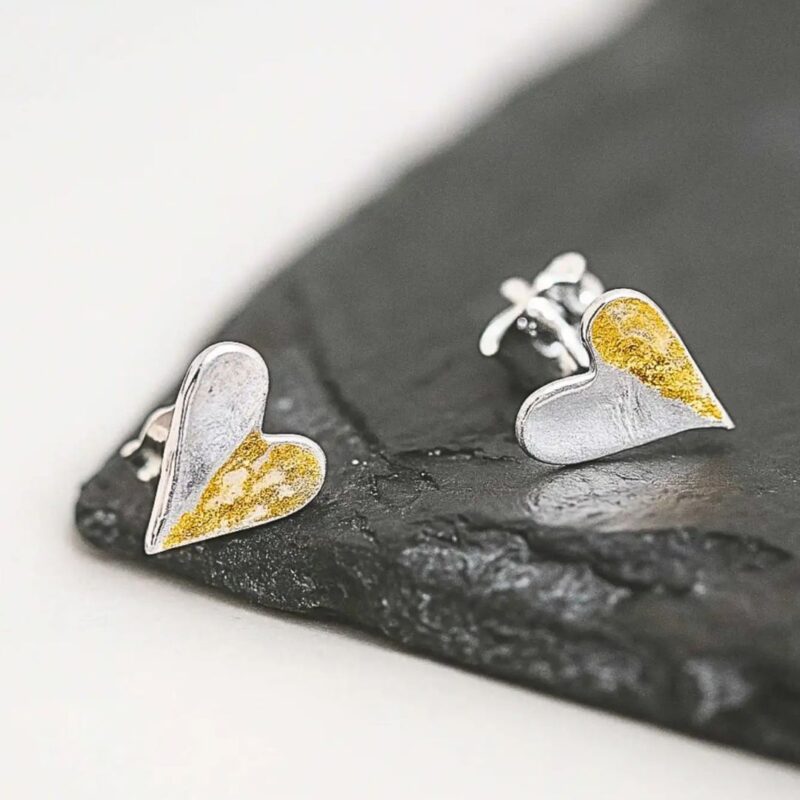 Silverkupe - Golden Heart Studs - £39.00