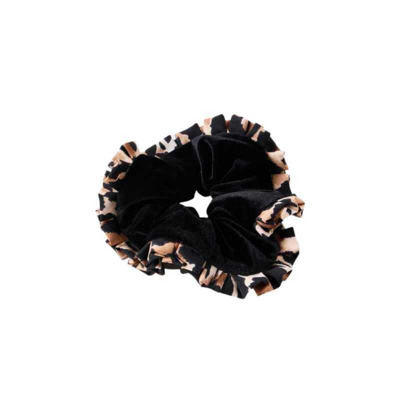 Oliver Bonas - Black Velvet & Animal Print Frill Trim Scrunchie - (was £16.60) now £6