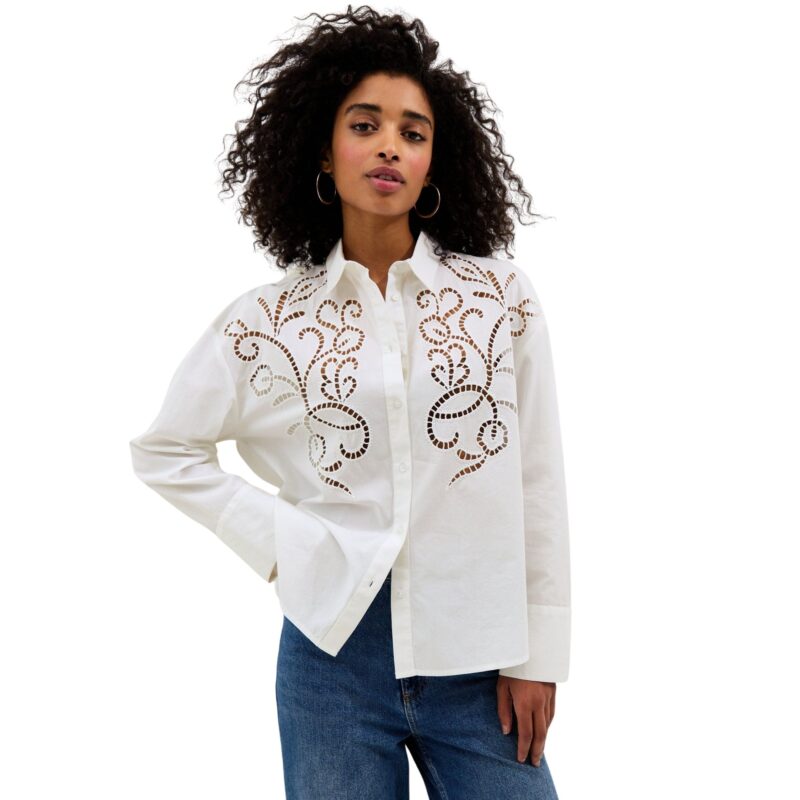 New Look - Off White Poplin Lace Embroidered Shirt - £32.99