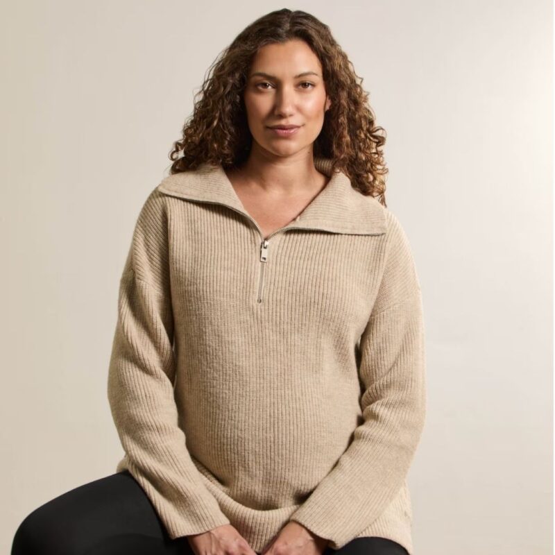 JoJo Maman Bebe - Natural Oatmeal Half Zip Maternity And Nursing Jumper - £45.00