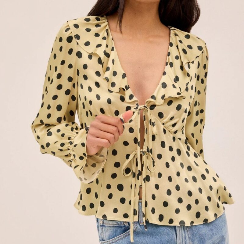 KITRI - Ione Butter Polka Dot Satin Top - £145