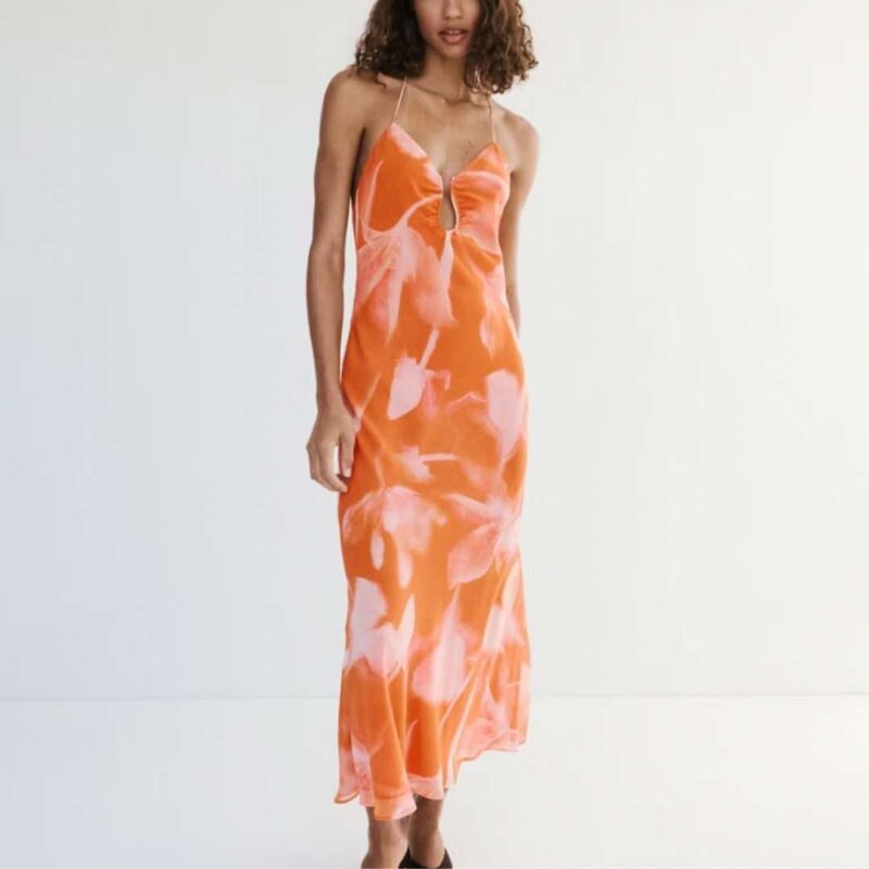 Mango - Metallic Cut Out Floral Dress - £79.99