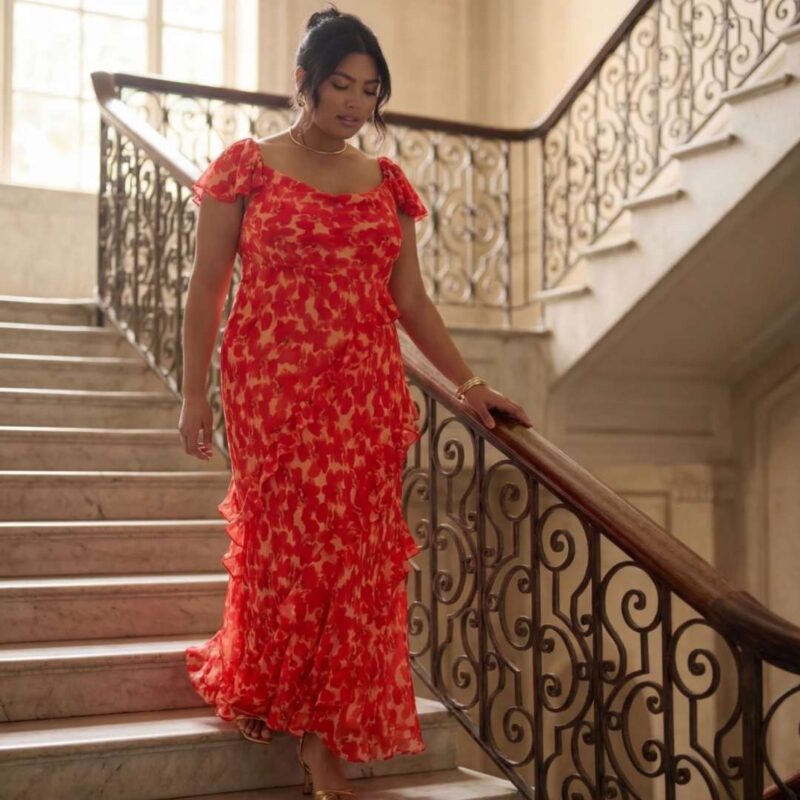 Live Unlimited London - Chiffon Floral Ruffle Sleeve Maxi Dress - £189.00