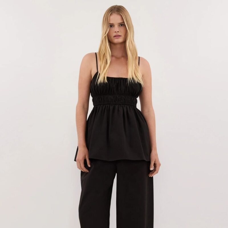 DISSH - Zahara Black Poplin Ruched Top - £135.00