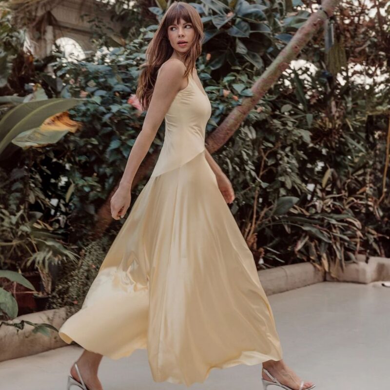 Rare London - Butter Yellow Curved Drop Waist Maxi Dress - £89.00