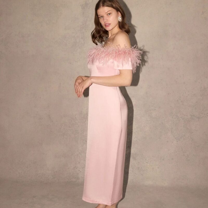 Kitri - Vivien Pink Feather Midi Dress - £49.00 (was £195.00)