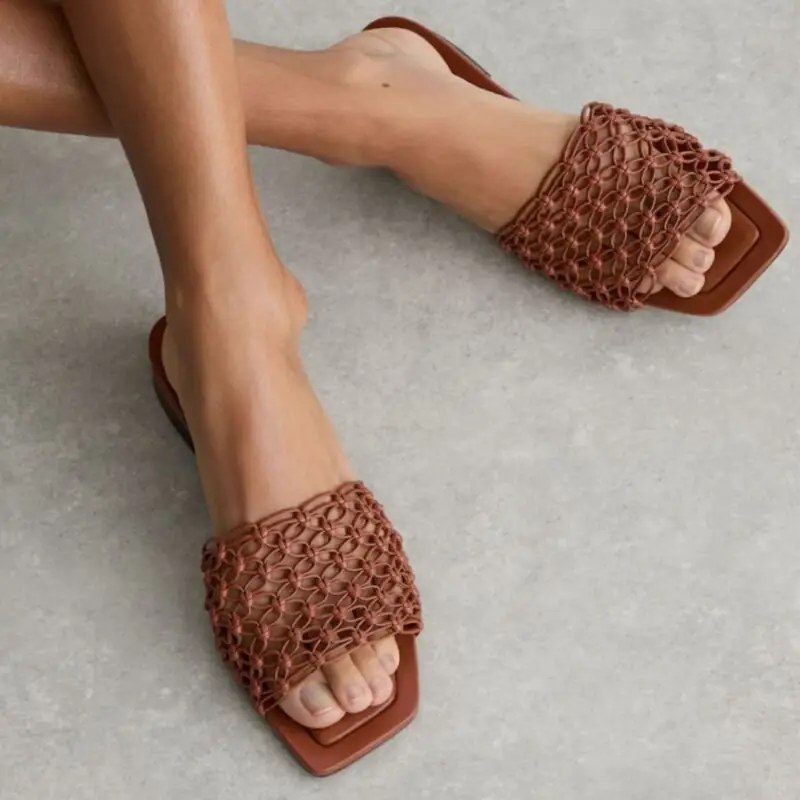Reiss - Woven Flat Slip-On Sandals in Tan - £158.00