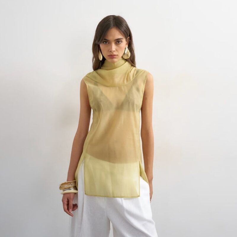 Topshop - Organza Collapsed Funnel Neck Top - £34.00