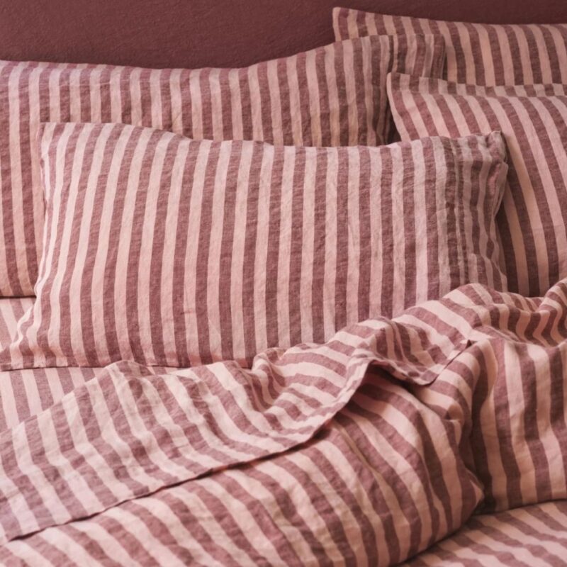 Piglet in Bed - Rhubarb & Rose Pembroke Stripe Linen - from £45.00