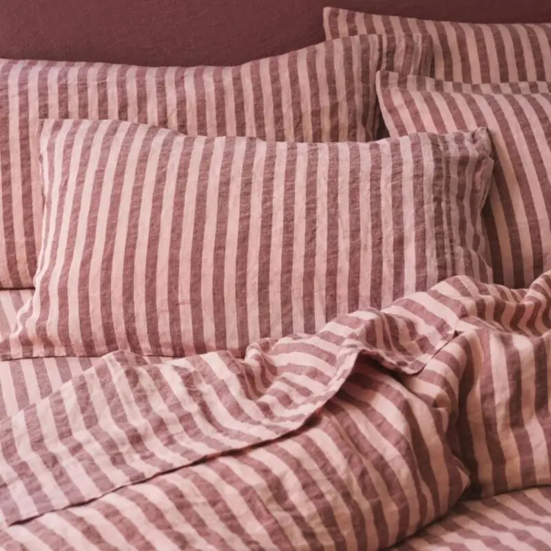 Piglet in Bed - Rhubarb & Rose Pembroke Stripe Linen - from £45.00