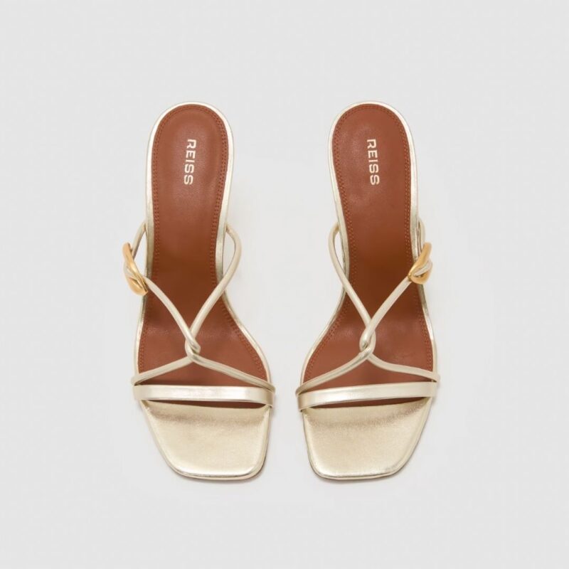 Reiss - Leather Metallic Detail Heeled Sandals in Gold - £98.00 (was £158.00)