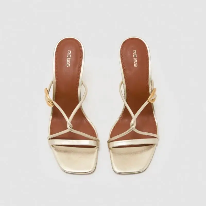 Reiss - Leather Metallic Detail Heeled Sandals in Gold - £98.00 (was £158.00)