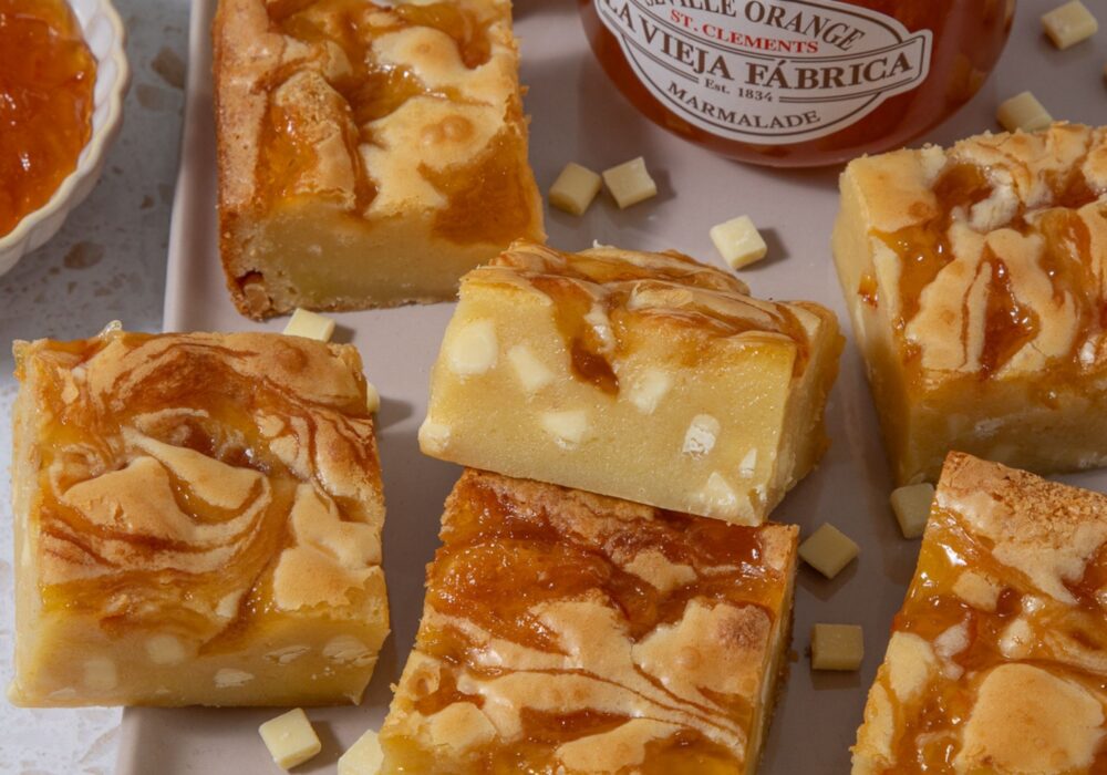 White chocolate and marmalade blondies
