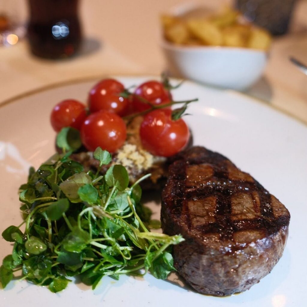 Steak and spring salad from Cloister at Matfen Hall, Hexham