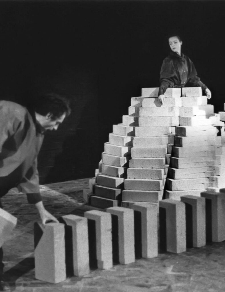 Station House Opera using breezeblock dominoes in their shows