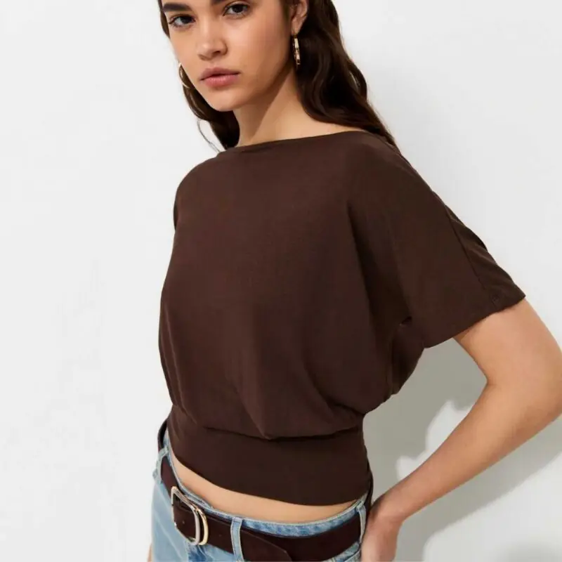 New Look - Dark Brown Jersey Draped Wide Waistband Top - £14.99