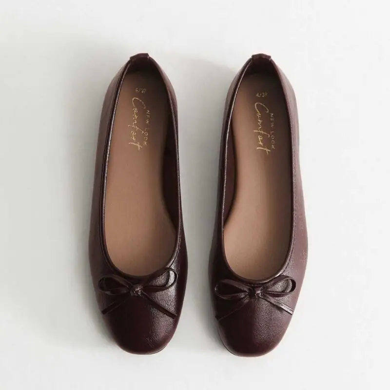 New Look - Burgundy Faux Leather Square Toe Ballet Flat - £15.99