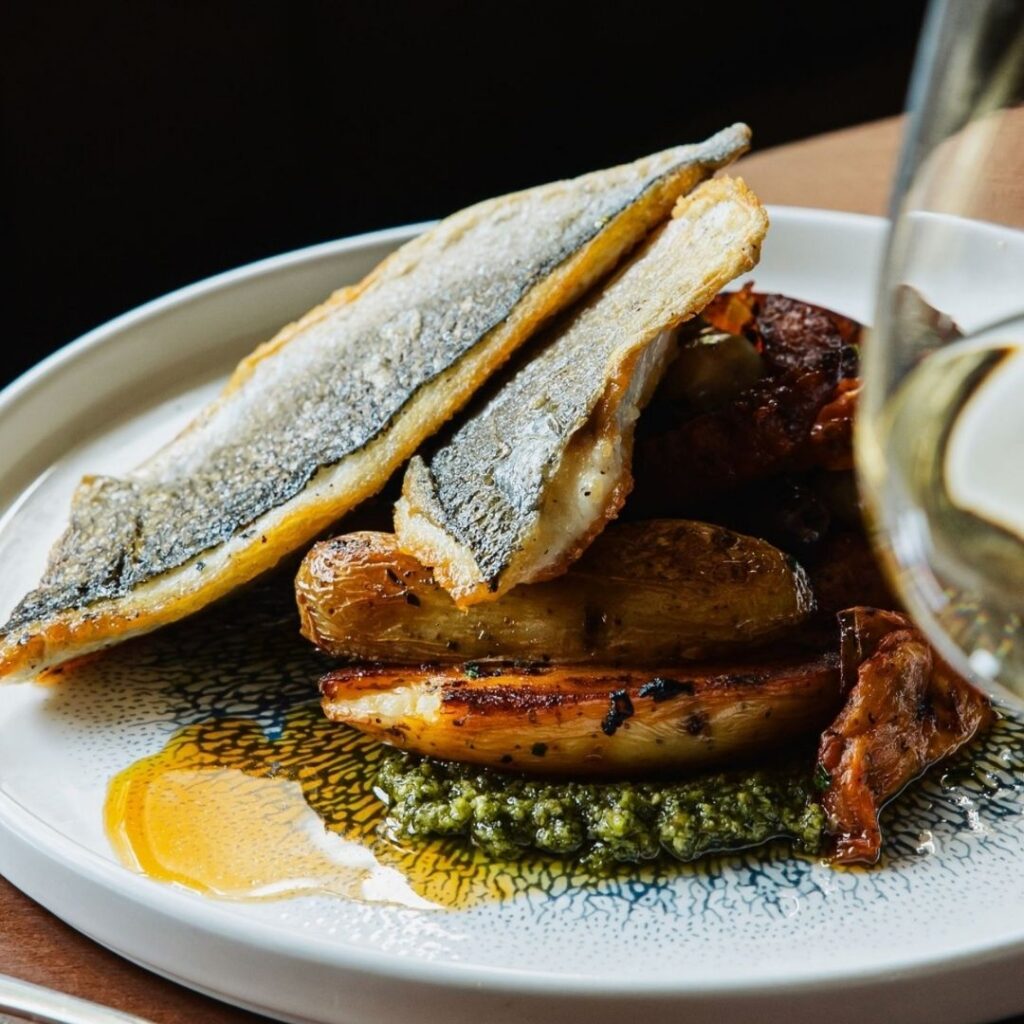 Sea Bass with Salsa Verde at The Whilttling House - Alnmouth