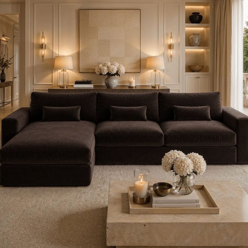 Tribeca Chocolate Brown Velvet Large Left Hand Facing Chaise End Sofa