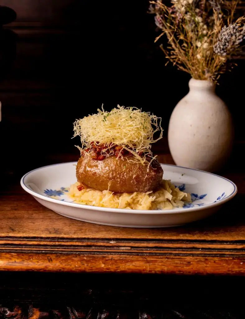 Restaurant Biedronka review: Polish heritage meets the British countryside at South Causey Inn - Cepeliny; potato dumplings, pork, sauerkraut & bacon.