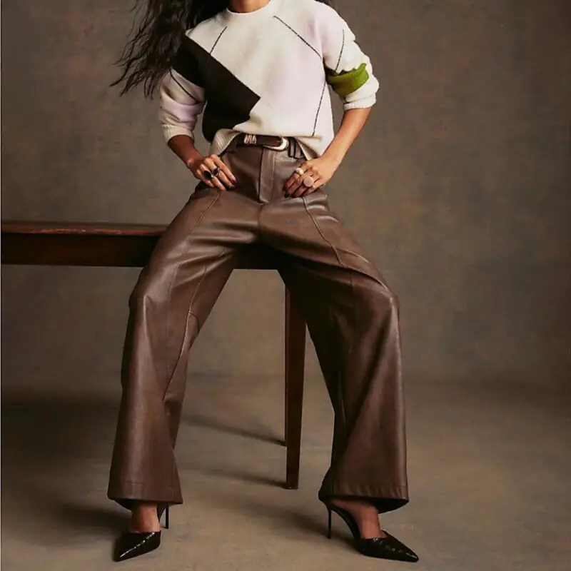 River Island – Brown Faux Leather Trousers - £46.00