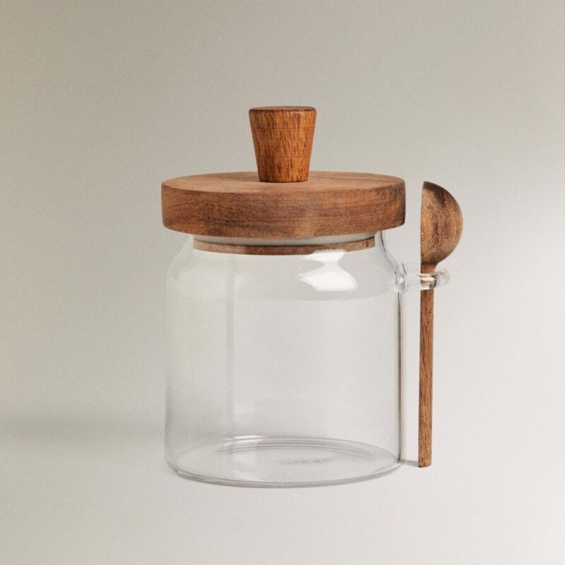 ZARA - Borosilicate Glass and Wood Sugar Bowl - £19.99